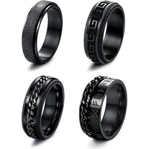 4-6Pcs Stainless Steel Spinner Ring for Women Mens Moon Star Wedding Promise